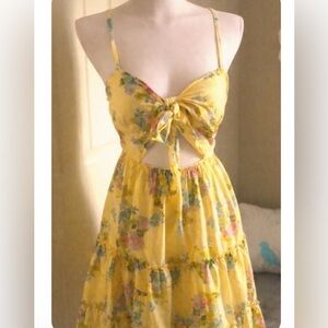 Yellow Tie Front Peekaboo A-line Dress **NWT**
